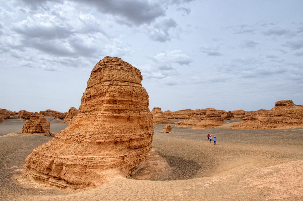 Wind-carved earthen ridges in the Yardang "Devil City" badlands northwest of Dunhuang