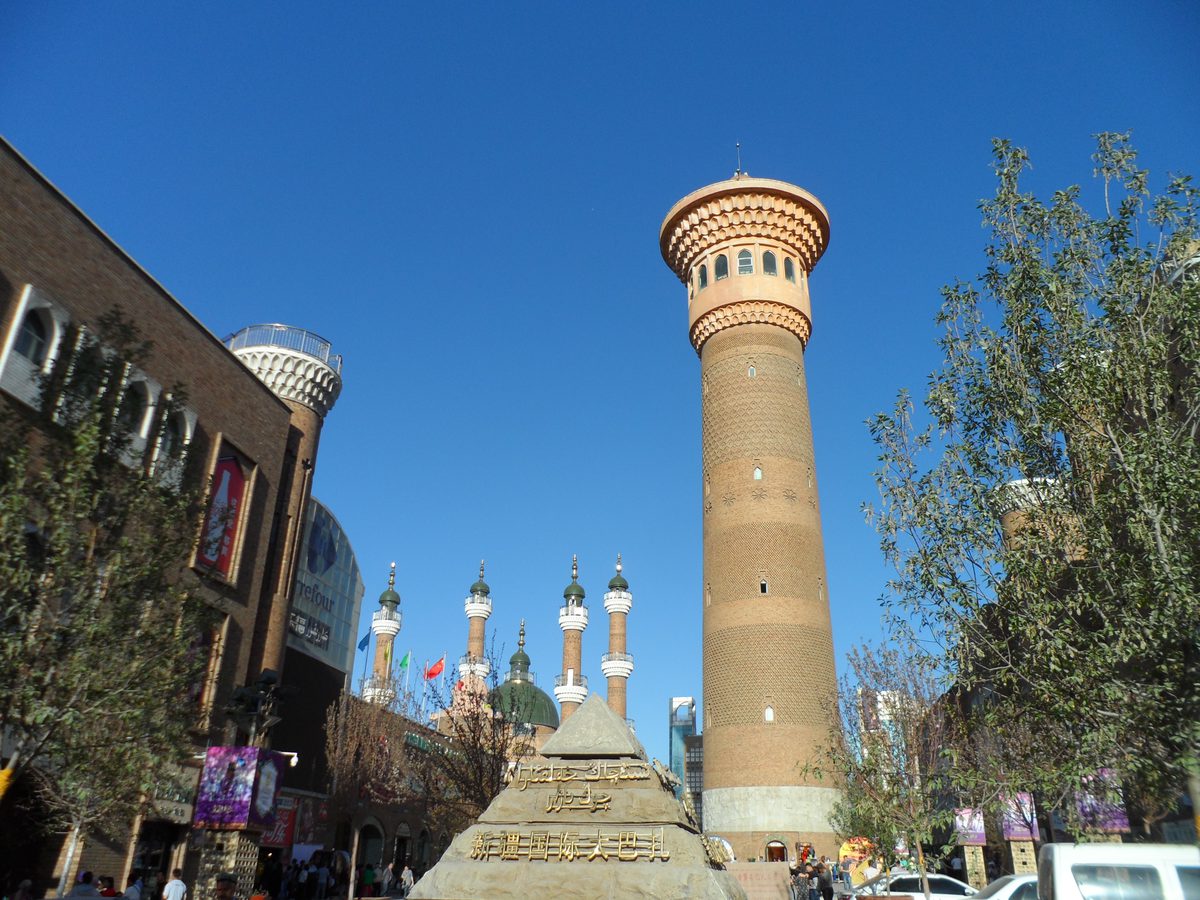 The landmark brick tower and Islamic-style architecture of the International Grand Bazaar