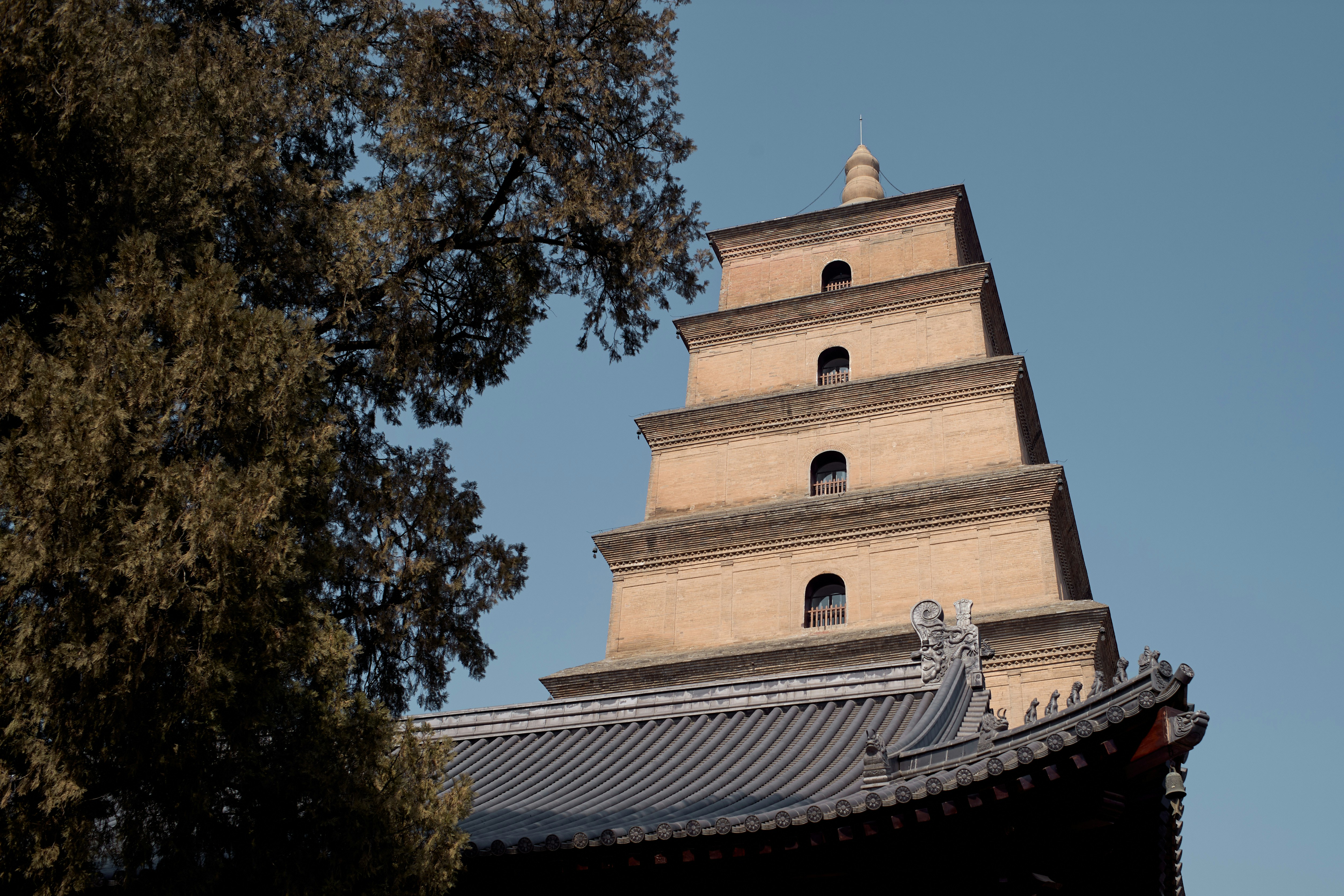 The illuminated Bell Tower at the center of Xi'an's old city